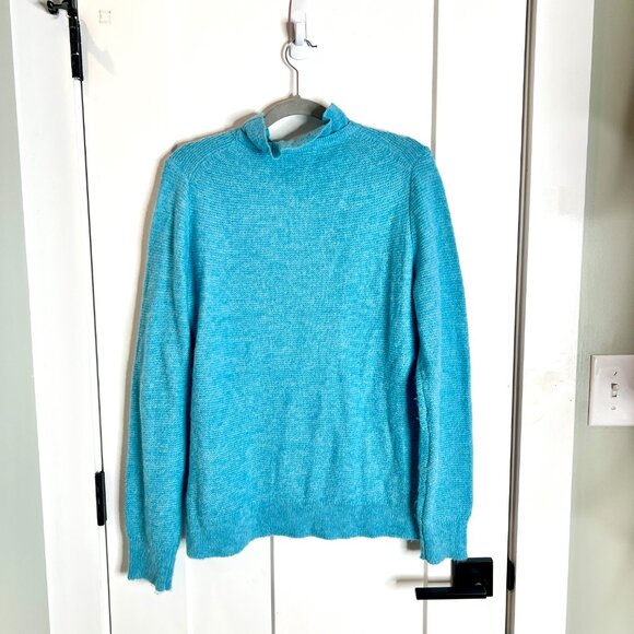 J. Crew Turquoise Blue Ruffle-Neck Sweater Mock Neck Alpaca Blend Size Large - Picture 6 of 6